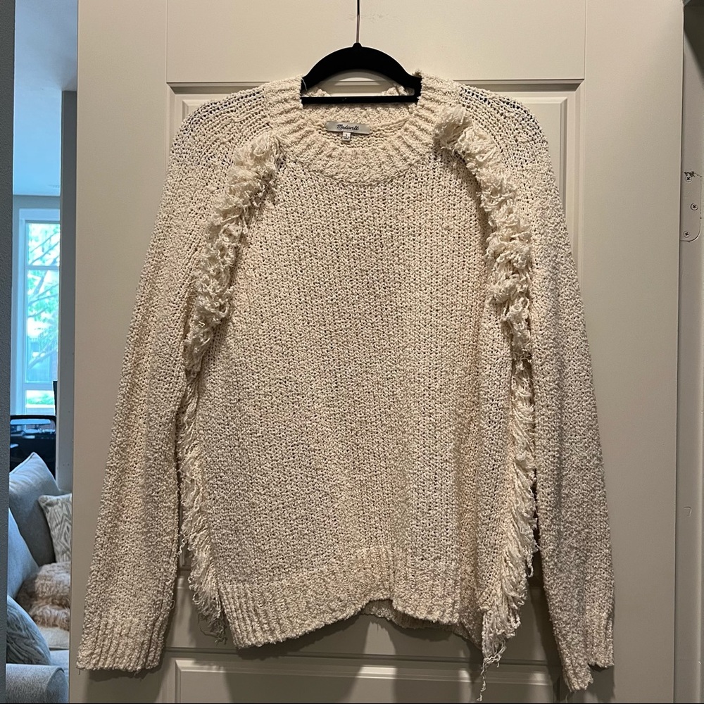 Cream fuzzy Madewell crewneck sweater